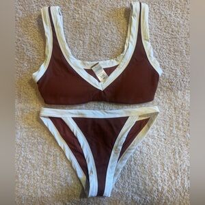 BRAND NEW brown and white ribbed LSpace Vacay Bikini